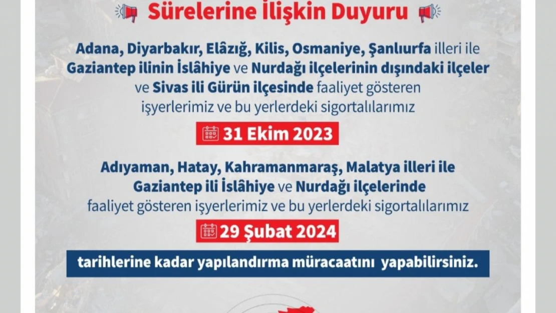 Bakanlıktan Yapılandırma Müjdesi!