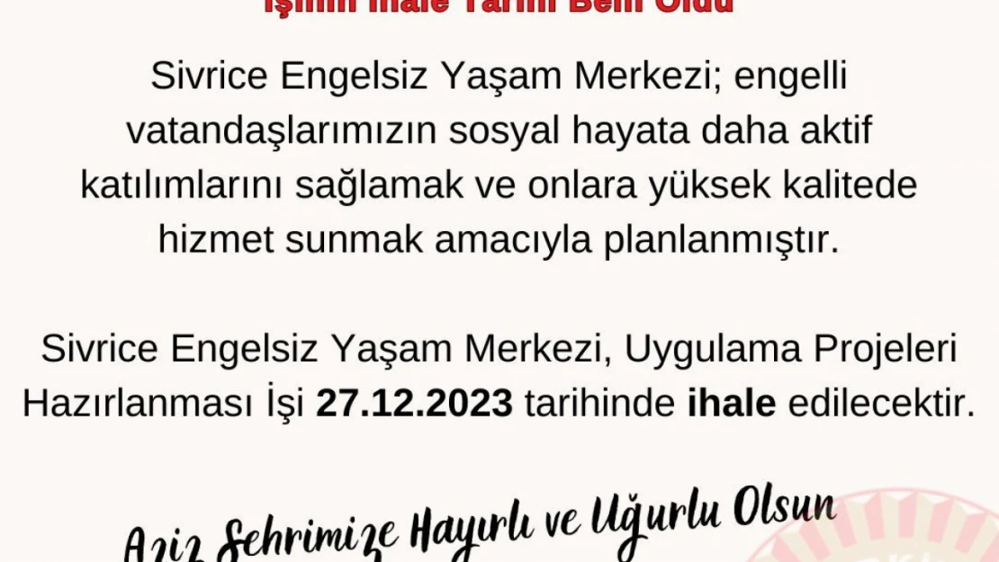 Sivrice'ye Müjde!