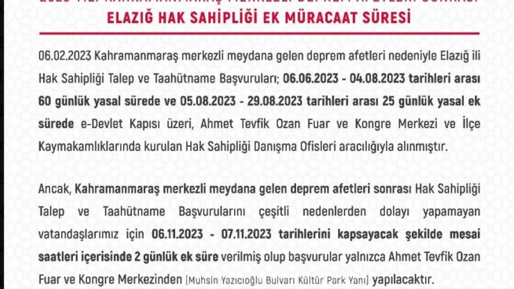 Hak Sahiplerine Ek Süre