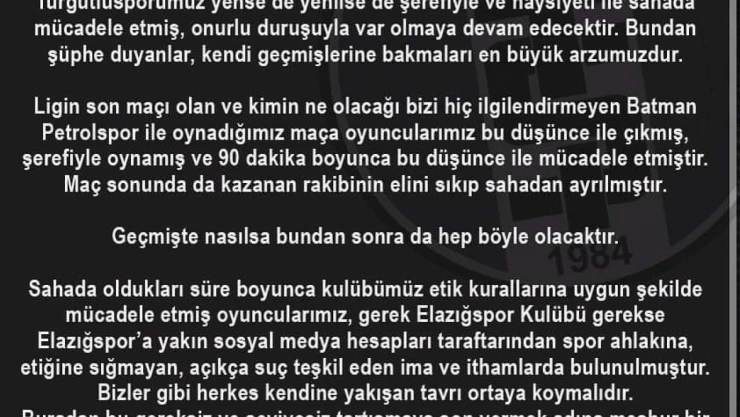 Turgutluspor'dan Elazığspor'a Cevap