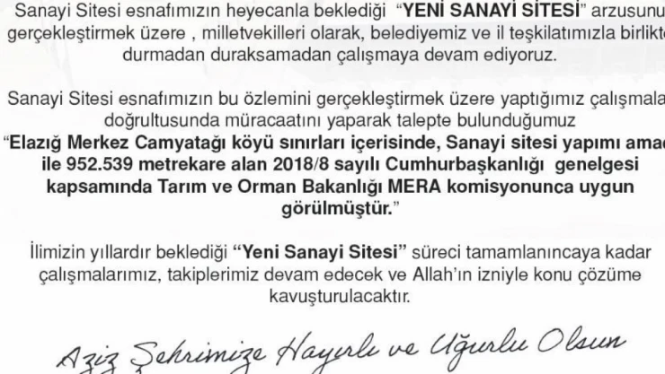 Yeni Sanayi Sitesi'nin Yeri Belli Oldu
